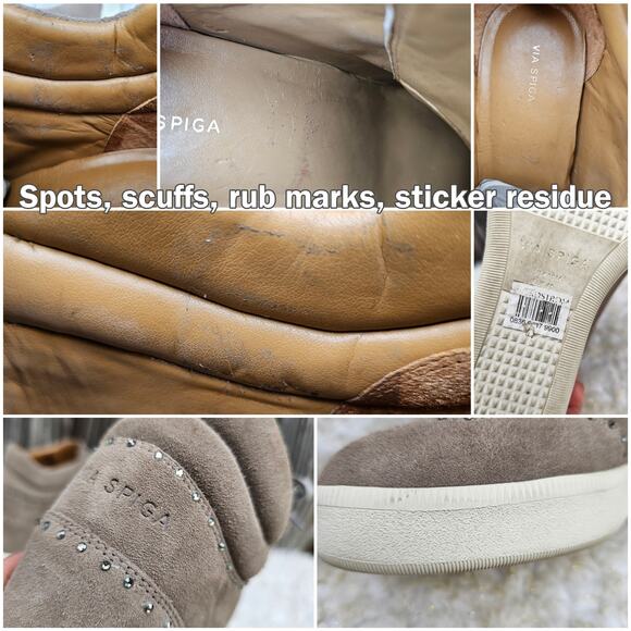 Rhinestone Sneaker Hidden Wedge Via Spiga Samaire Size 10 Taupe Suede Leather - Picture 9 of 13